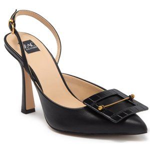 Nena Buckled Leather Slingback Pump - 8.5M, BLACK